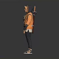 3D Character Model With Orange Hooded Jacket Black Pants Mask Gloves And Backpacked Axe Knife