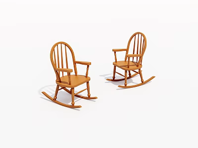 Two Classic Wooden Rocking Chairs With Traditional Design And Smooth Rockers 3d model
