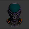 Purple Astronaut Helmet Model With Green Visor And Orange Accents Display Figurine