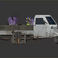 Furniture Set Including Vintage Sofa Coffee Table Cabinet And Tricycle With Purple Flowers