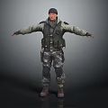Military Soldier Character In Tactical Vest And Camouflage Uniform Standing With Arms Outstretched