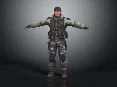 Military Soldier Character In Tactical Vest And Camouflage Uniform Standing With Arms Outstretched 3d model