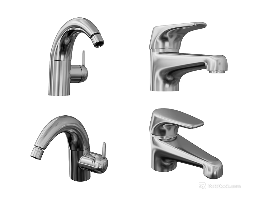 Modern Stylish Chrome Faucets Four Different Designs for Bathroom and Kitchen 3d model 