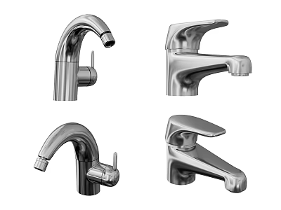 Modern Stylish Chrome Faucets Four Different Designs for Bathroom and Kitchen 3d model