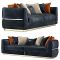 Beige Velvet Two Seater Sofa With Decorative Pillows And Gold Accents