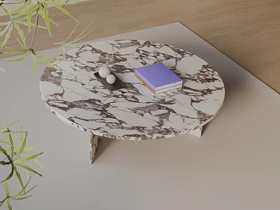 Modern Sofa And Coffee Table Set With Round Marble Top Decorative Books And Green Plants 3d model