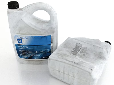Two Plastic Coolant Containers New With Blue Label And Used Condition 3d model