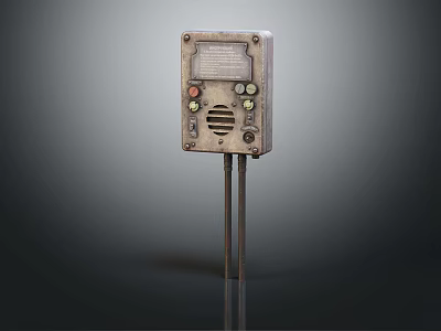 Vintage Headphone Speaker With Control Panel Buttons Knobs And Metal Rods On Dark Background 3d model