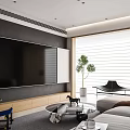 Modern Living Dining Room Interior With Gray Sofa Red Chair Coffee Table And Window Blinds