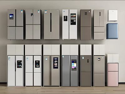 Various Refrigerators and Freezers with Modern Designs and Color Options 3d model