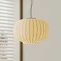 Elegant Modern Beige Vertical Striped Fabric Pendant Light With Window Blinds And Light Colored Wall 3d model