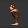 Cartoon Brown Monkey With Outstretched Arms Red Tie Yellow F Letter Standing Black Background Reflection