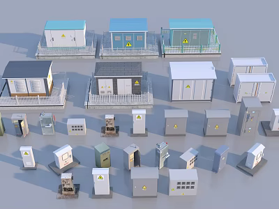 Various Small Building Models With Colorful Roofs Different Structures And Warning Signs 3d model