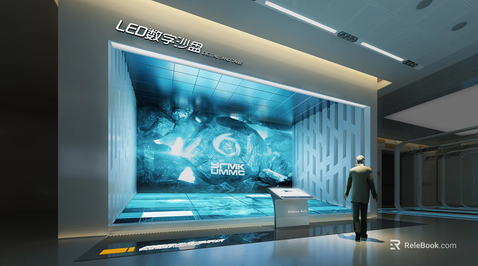 LED Digital Sand Table In Modern Exhibition Hall With Interactive Screen And Dynamic 3d model 