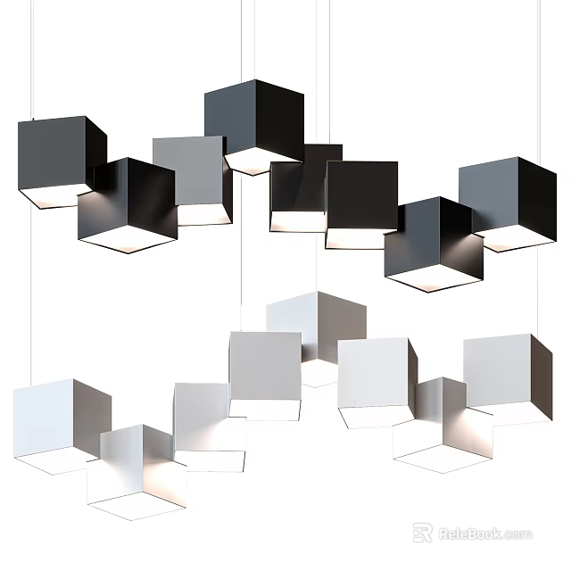 Modern Geometric Cube Shaped Chandeliers Black White Gray Cluster Pendant Lighting 3d model