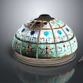 Cartoon Scene Displaying Colorful Stained Glass Dome Lamp With Intricate Patterns And Metal Frame