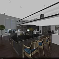 Modern Public Office Space With Open Loft Design Wooden Flooring Stone Wall And Green Plants