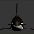 Orca Whale With Black And White Coloration Dorsal Fin And Pectoral Fin On Dark Background