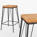 Modern Bar Stools with Brown Stitched Seat and Black Metal Frame Design