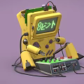 Retro Gaming Console Style Yellow Robot With Green 8 Bit Display Purple Buttons Control Box