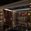 Luxury Tobacco And Alcohol Store Interior With Glass Display Shelves Wine Racks And Mirrored Floors