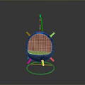 Stylish Hanging Chair With Checkered Pattern Cushion And Metal Stand Steering Wheel Design
