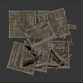 Stacked Wooden Crates Defensive Structure With Metal Supports And Cross Beams