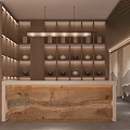 Traditional Teahouse Interior With Wooden Reception Counter And Tea Sets On Shelves