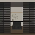 Black Louvered Sliding Doors in Modern Interior with Minimalist Partition and Wooden Floor