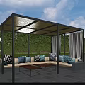 Modern Outdoor Pergola With Metal Frame Canopy Sofa Cushions And Coffee Table