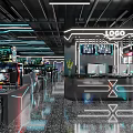 Modern Internet Cafe Interior With Gaming Computers And Neon Lights 3d model