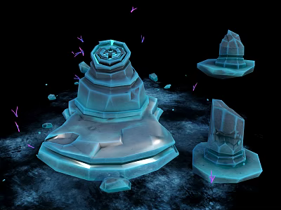 Cartoon Scene With Frosty Ice Blue Layered Towers Purple Fragments And Scattered Stones 3d model