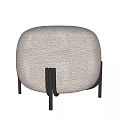Round Light Gray Textured Fabric Pouf With Black Legs Modern Minimalist Design
