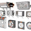 3D Modeled Entryway Cabinet And Side Cabinet With Square Round Components Gray Orange Details