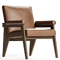 Modern Green And Brown Leather Dining Chairs With Wooden Armrests And Legs