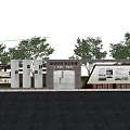 Thematic Sculpture in Luofang Town Theme Park with Display Panels and Stone Columns