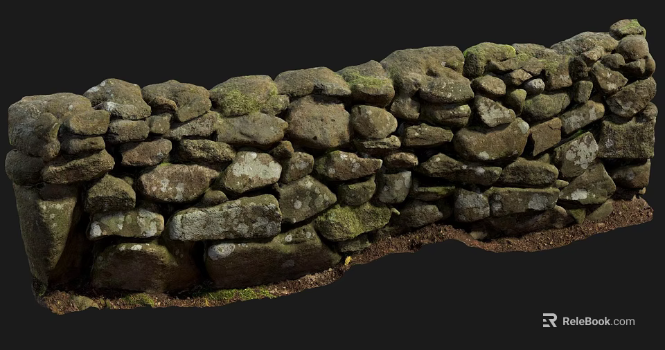 Natural Stone Building Exterior Wall With Rustic Mossy Texture And Weathered Design 3d model 