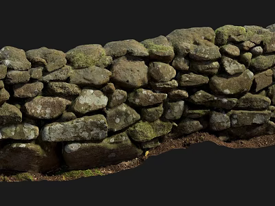 Natural Stone Building Exterior Wall With Rustic Mossy Texture And Weathered Design 3d model