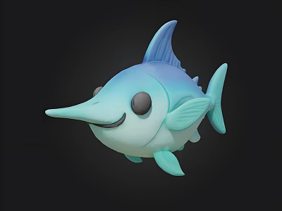 Cute Cartoon Fish Character With Blue Green Color Big Round Eyes And Smiling Mouth 3d model
