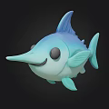 Cute Cartoon Fish Character With Blue Green Color Big Round Eyes And Smiling Mouth
