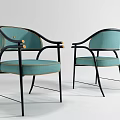 Modern Teal Dining Chairs With Curved Armrests Black Metal Frame And Gold Accents