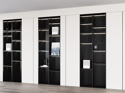 Modern Black And White Display Cabinet With Multiple Shelves And Decorative Lighting 3d model