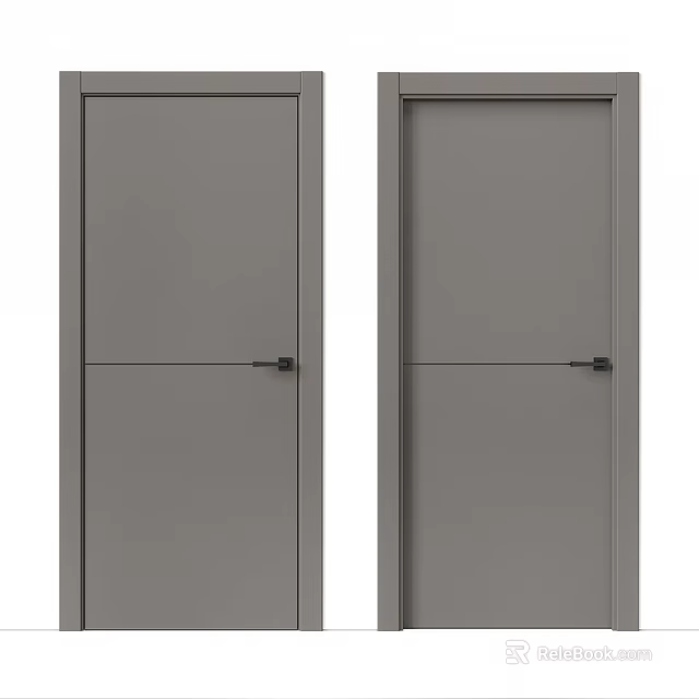 Modern Gray Double Swing Doors With Simple Matte Finish Design 3d model 