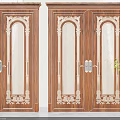Wooden Swing Doors With Carved Details And Glass Panels For Home Interior