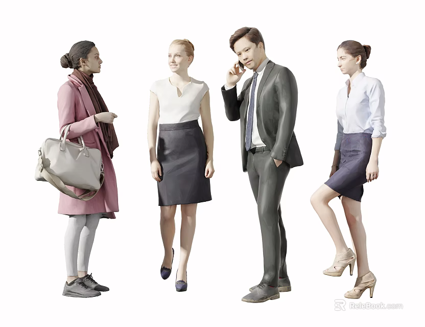 Multiple Business Professionals Interacting and Talking in Office Clothing 3d model 