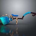 Decorative Ornament Set with Blue Tassel Gold Metal and Brown Handle for Artistic Modern Decor