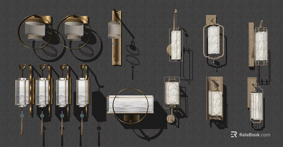 Modern Wall Lamps With Gold Frames White Marble Panels And Various Designs 3d model