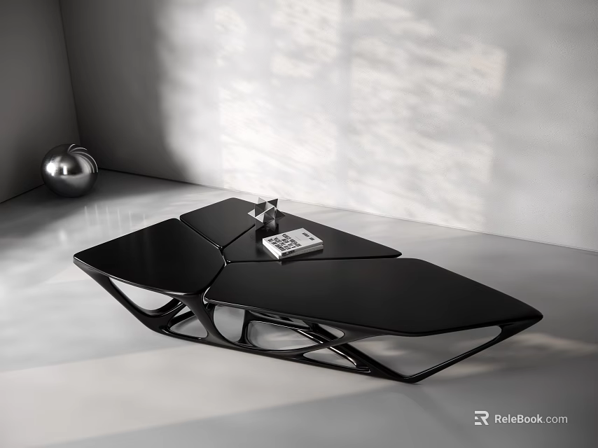 Black Modern Geometric Coffee Table With Sleek Design And Decorative Accent 3d model 