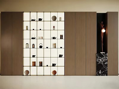 Modern Wooden Tea Cabinet With Glass Door And Shelves For Tea Sets 3d model