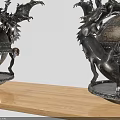 Ancient European Style Decorative Ornament Set With Dragon Globe On Wooden Table